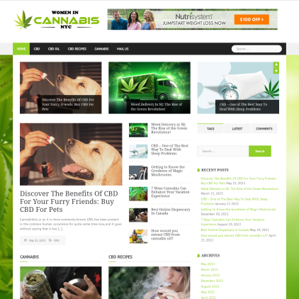 A detailed screenshot showcasing the homepage of womenincannabisnyc.com, highlighting its main features and design elements.