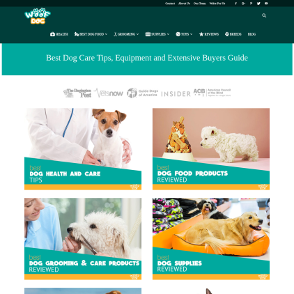 A detailed screenshot showcasing the homepage of woofdog.org, highlighting its main features and design elements.