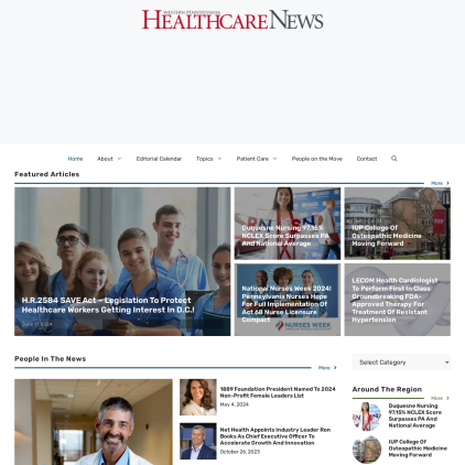 A detailed screenshot showcasing the homepage of wphealthcarenews.com, highlighting its main features and design elements.