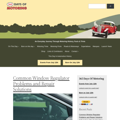 A detailed screenshot showcasing the homepage of www.365daysofmotoring.com, highlighting its main features and design elements.