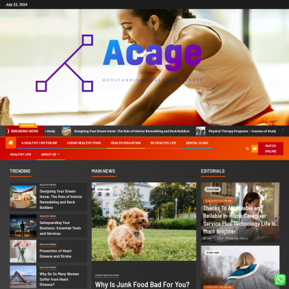 A detailed screenshot showcasing the homepage of www.acage.org, highlighting its main features and design elements.