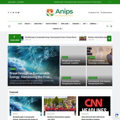 A detailed screenshot showcasing the homepage of www.anips.net, highlighting its main features and design elements.