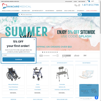 A detailed screenshot showcasing the homepage of www.avacaremedical.com, highlighting its main features and design elements.