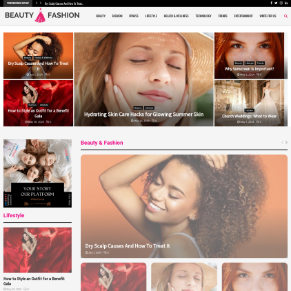 A detailed screenshot showcasing the homepage of www.beautynfashionblog.com, highlighting its main features and design elements.