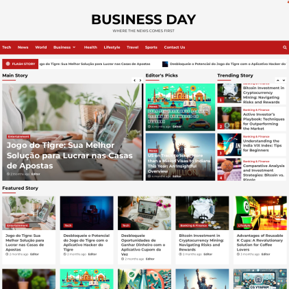 A detailed screenshot showcasing the homepage of www.businessday.in, highlighting its main features and design elements.