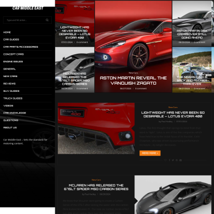 A detailed screenshot showcasing the homepage of www.carmiddleeast.com, highlighting its main features and design elements.