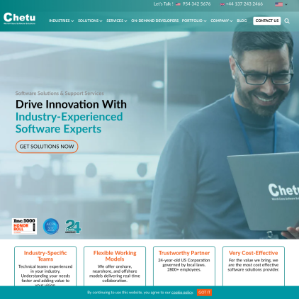 A detailed screenshot showcasing the homepage of www.chetu.com, highlighting its main features and design elements.