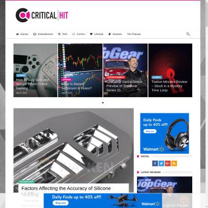 A detailed screenshot showcasing the homepage of www.criticalhit.net, highlighting its main features and design elements.