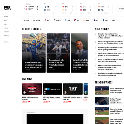 A detailed screenshot showcasing the homepage of www.foxsports.com, highlighting its main features and design elements.