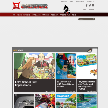 A detailed screenshot showcasing the homepage of www.gamesreviews.com, highlighting its main features and design elements.