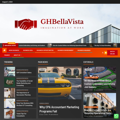 A detailed screenshot showcasing the homepage of www.ghbellavista.com, highlighting its main features and design elements.