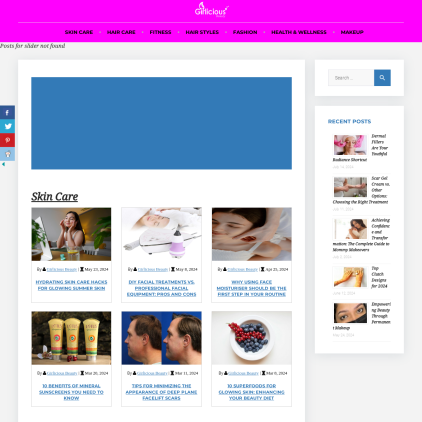 A detailed screenshot showcasing the homepage of www.girliciousbeauty.com, highlighting its main features and design elements.