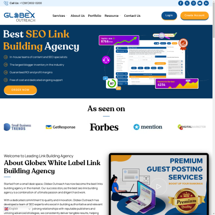 A detailed screenshot showcasing the homepage of www.globexoutreach.com, highlighting its main features and design elements.