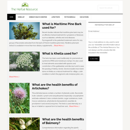 A detailed screenshot showcasing the homepage of www.herbal-supplement-resource.com, highlighting its main features and design elements.