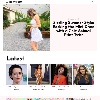 A detailed screenshot showcasing the homepage of www.herstylecode.com, highlighting its main features and design elements.