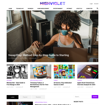 A detailed screenshot showcasing the homepage of www.highviolet.com, highlighting its main features and design elements.