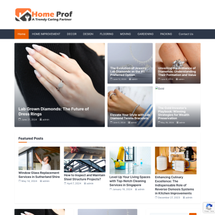 A detailed screenshot showcasing the homepage of www.homeprof.us, highlighting its main features and design elements.