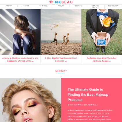 A detailed screenshot showcasing the homepage of www.inkbeau.com, highlighting its main features and design elements.