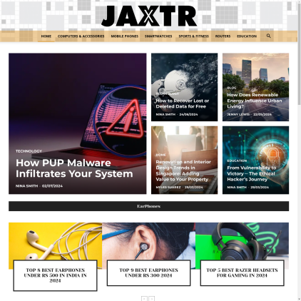 A detailed screenshot showcasing the homepage of www.jaxtr.com, highlighting its main features and design elements.