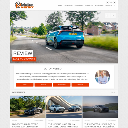 A detailed screenshot showcasing the homepage of www.motorverso.com, highlighting its main features and design elements.