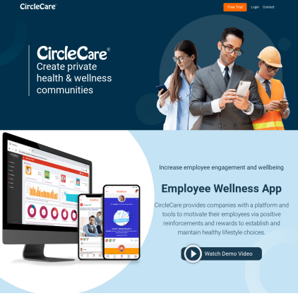 A detailed screenshot showcasing the homepage of www.mycirclecare.com, highlighting its main features and design elements.