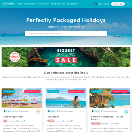 A detailed screenshot showcasing the homepage of www.myholidaycentre.com.au, highlighting its main features and design elements.