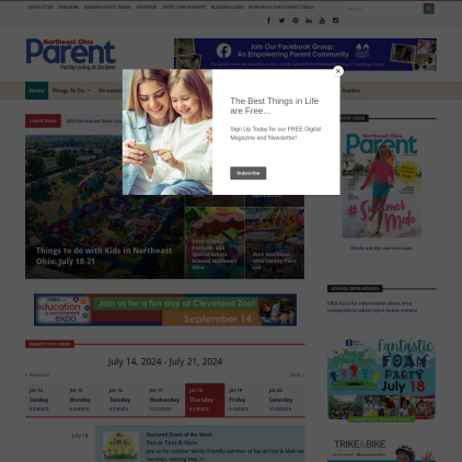 A detailed screenshot showcasing the homepage of www.northeastohioparent.com, highlighting its main features and design elements.