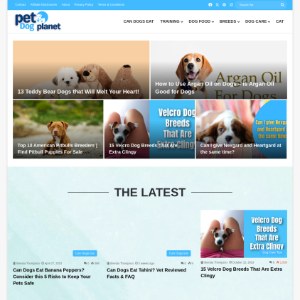 A detailed screenshot showcasing the homepage of www.petdogplanet.com, highlighting its main features and design elements.