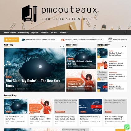 A detailed screenshot showcasing the homepage of www.pmcouteaux.org, highlighting its main features and design elements.