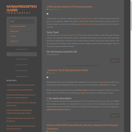 A detailed screenshot showcasing the homepage of www.raybanprescriptionglasses.us, highlighting its main features and design elements.
