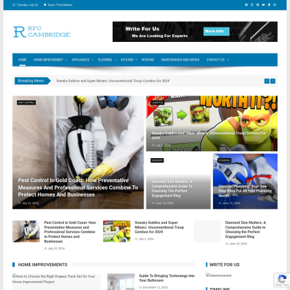 A detailed screenshot showcasing the homepage of www.rfccambridge.com, highlighting its main features and design elements.