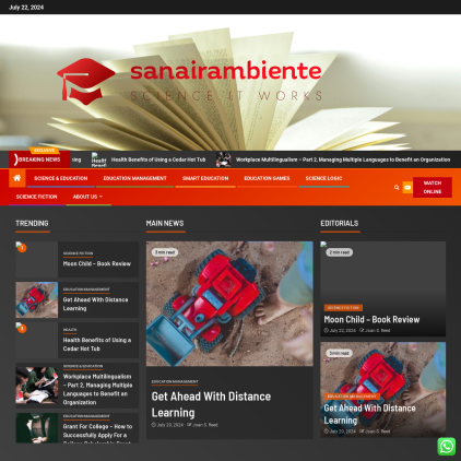 A detailed screenshot showcasing the homepage of www.sanairambiente.com, highlighting its main features and design elements.