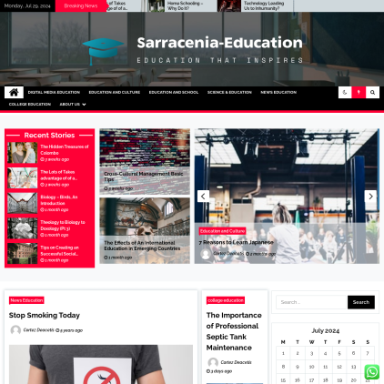 A detailed screenshot showcasing the homepage of www.sarraceniapurpurea.org, highlighting its main features and design elements.