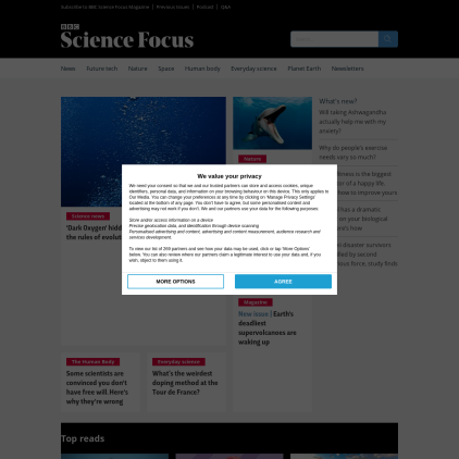 A detailed screenshot showcasing the homepage of www.sciencefocus.com, highlighting its main features and design elements.