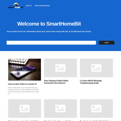 A detailed screenshot showcasing the homepage of www.smarthomebit.com, highlighting its main features and design elements.