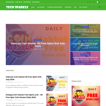 A detailed screenshot showcasing the homepage of www.techsparkle.com, highlighting its main features and design elements.