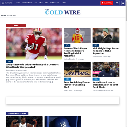 A detailed screenshot showcasing the homepage of www.thecoldwire.com, highlighting its main features and design elements.