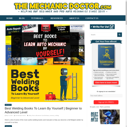 A detailed screenshot showcasing the homepage of www.themechanicdoctor.com, highlighting its main features and design elements.