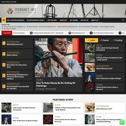 A detailed screenshot showcasing the homepage of www.themonetpaintings.org, highlighting its main features and design elements.