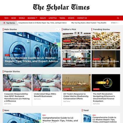 A detailed screenshot showcasing the homepage of www.thescholartimes.com, highlighting its main features and design elements.