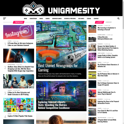 A detailed screenshot showcasing the homepage of www.unigamesity.com, highlighting its main features and design elements.