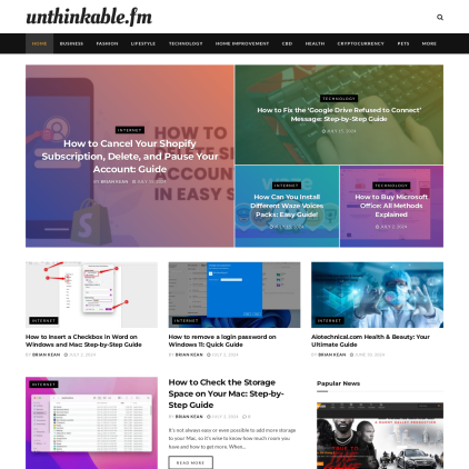 A detailed screenshot showcasing the homepage of www.unthinkable.fm, highlighting its main features and design elements.