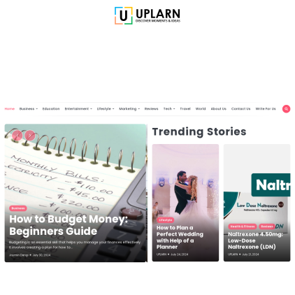 A detailed screenshot showcasing the homepage of www.uplarn.com, highlighting its main features and design elements.