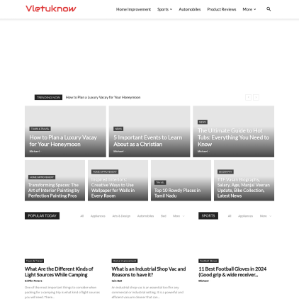 A detailed screenshot showcasing the homepage of www.vletuknow.com, highlighting its main features and design elements.