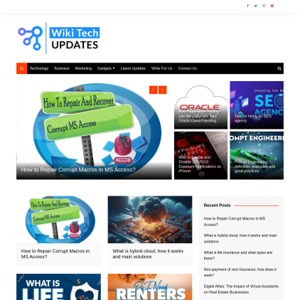 A detailed screenshot showcasing the homepage of www.wikitechupdates.com, highlighting its main features and design elements.