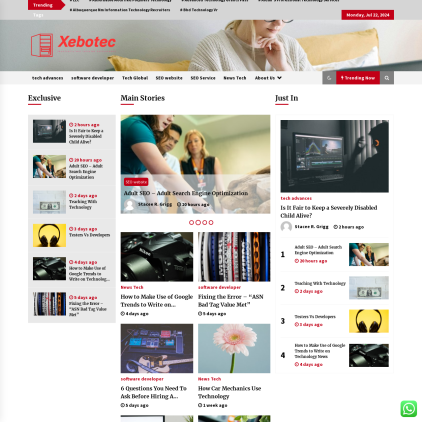 A detailed screenshot showcasing the homepage of xebotec.com, highlighting its main features and design elements.