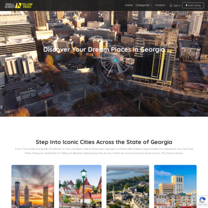 A detailed screenshot showcasing the homepage of yellowpagesga.com, highlighting its main features and design elements.