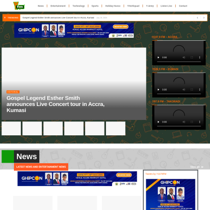 A detailed screenshot showcasing the homepage of yfmghana.com, highlighting its main features and design elements.