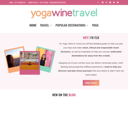 A detailed screenshot showcasing the homepage of yogawinetravel.com, highlighting its main features and design elements.