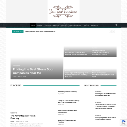 A detailed screenshot showcasing the homepage of yourteakfurniture.com, highlighting its main features and design elements.